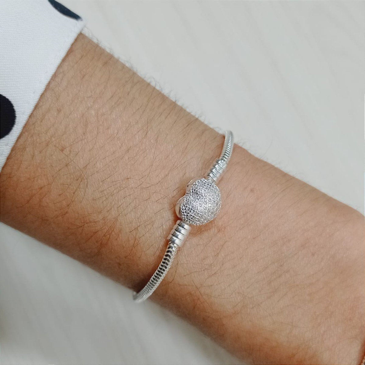 PULSEIRA PARA BERLOQUES CORAÇÃO CRAVEJADO PRATA 925