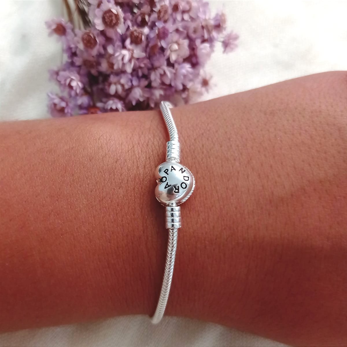 PULSEIRA PARA BERLOQUES CORAÇÃO CRAVEJADO PRATA 925
