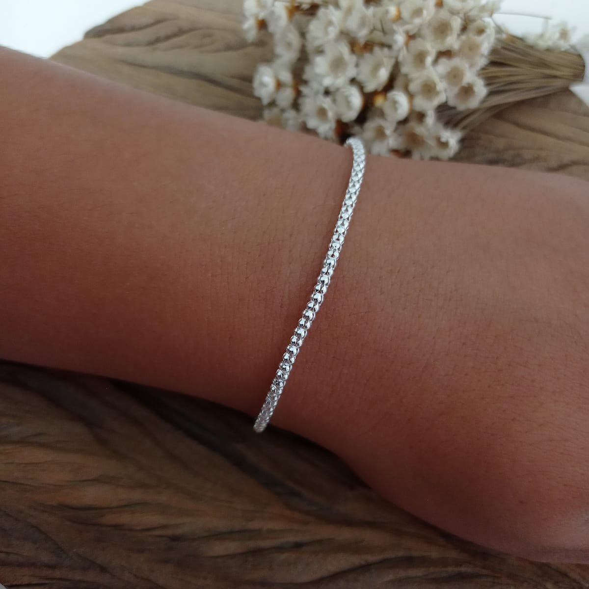 PULSEIRA PIPOCA BRANCA 2,5MM PRATA 925