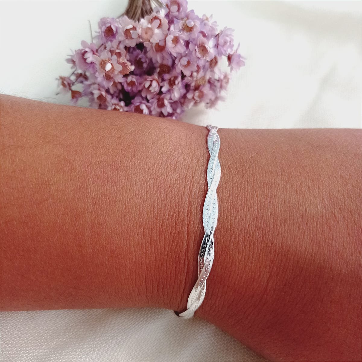 PULSEIRA TRANÇADA 2 FIOS PRATA 925